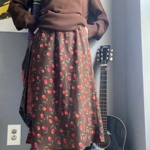adorable brown floral print midi skirt